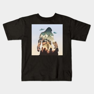 Bigfoot Sasquatch UFO Hiker Helicopter T-Shirt Kids T-Shirt